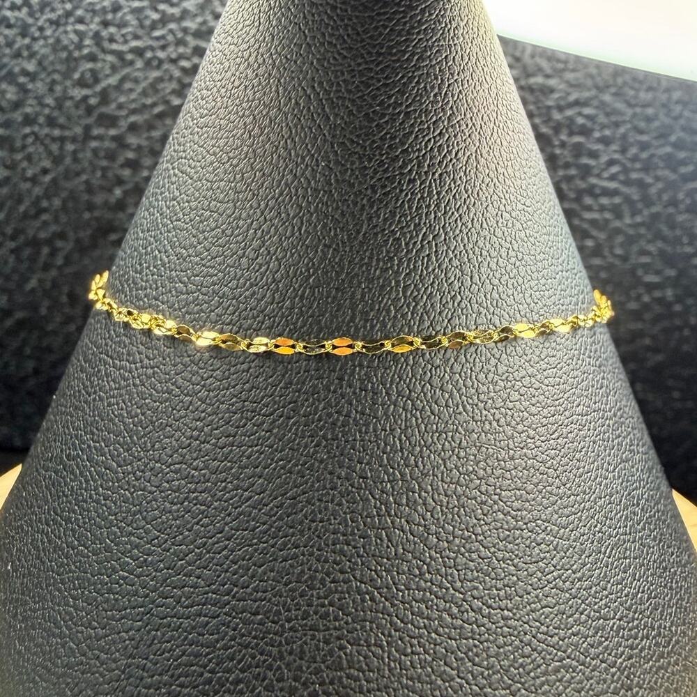 Solid 14k Italian Yellow Gold Mirror Link Bracelet 6.5" Long 1.5mm Wide - Picture 2 of 6